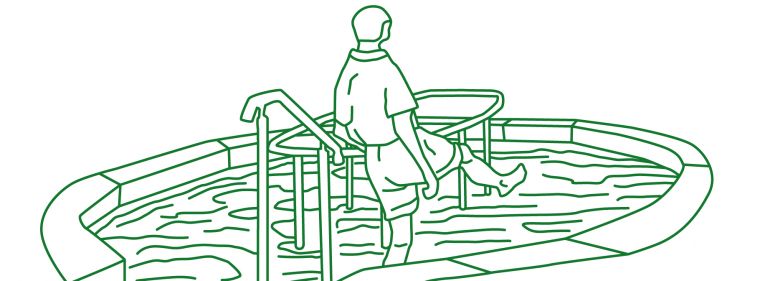 Zeichnung einer Person in einem Tretbecken