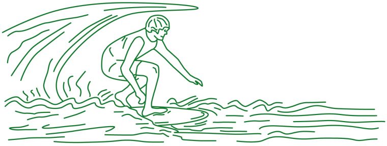 Zeichnung einer wellenreitenden Person